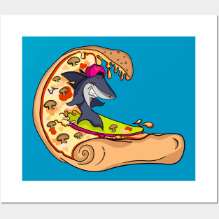 Surfing pizza Posters and Art